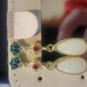 Elegant Gold and Multicolor Teardrop Earrings